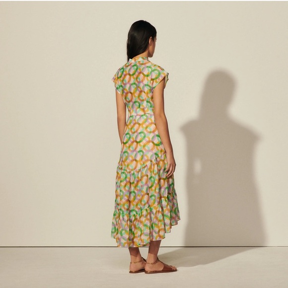 Sandro Green Athena Circle Print Linen & Silk Shirtdress, Size 36 - Picture 4 of 8